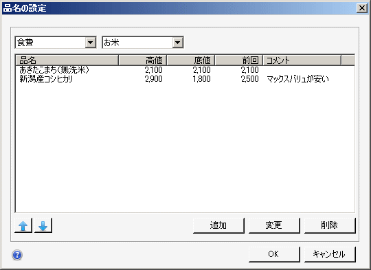 品名の設定