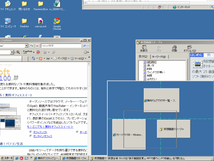 現在表示されている画面の位置を右下枠内の点線で表示