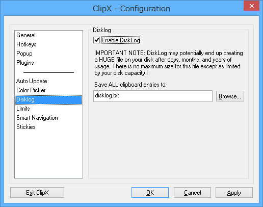 設定 - Disklog