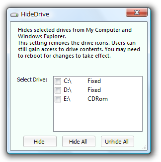 ドライブの非表示