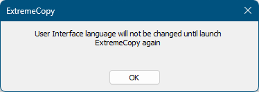 日本語化は本ソフト再起動後に適用されるメッセージ