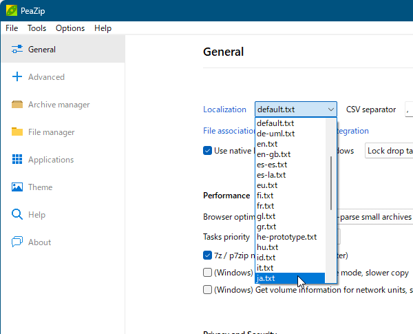 Localization のプルダウンに「ja.txt」を選択