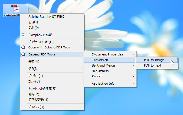 「Debenu PDF Tools」⇒「Conversion」⇒「PDF to Image」