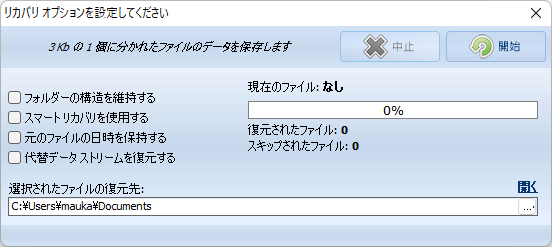 ファイルの復元 - リカバリオプションの選択