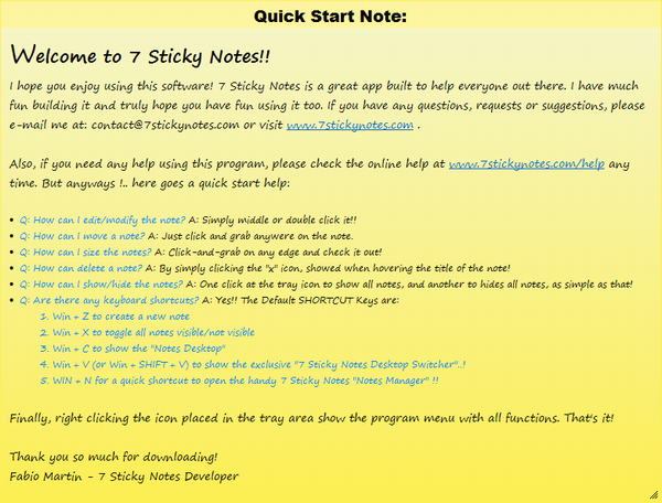 最初の起動時に表示される「Quick Start Note」