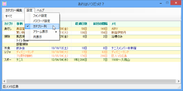 カテゴリーの表示