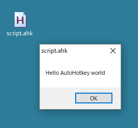 「Hello AutoHotkey world」ウィンドウの表示