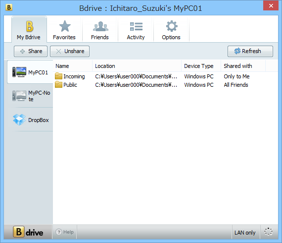 Bdriveウィンドウ - 「My Bdrive」タブ