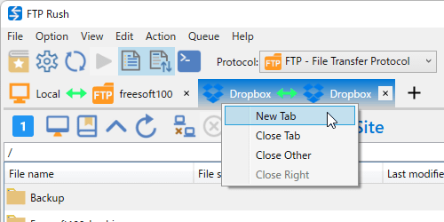 タブの右クリックメニュー「New Tab」から新しいタブを表示