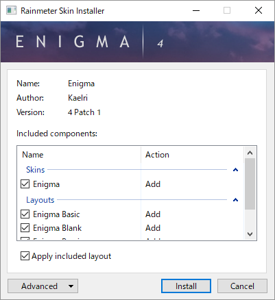 テーマ「Enigma」のインストール