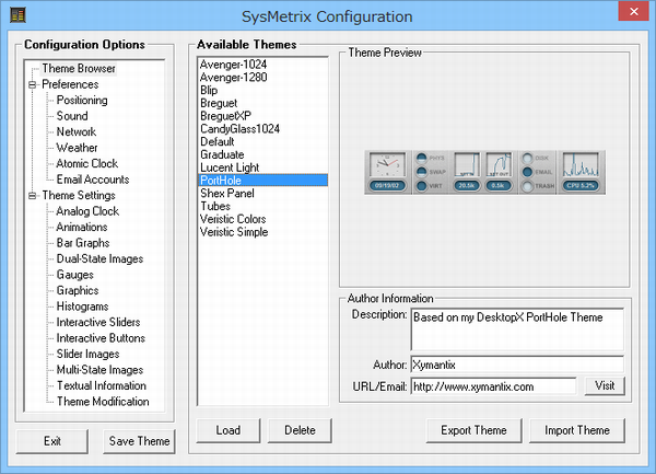 「SysMetrix Configuration」ダイアログボックス（テーマの変更）