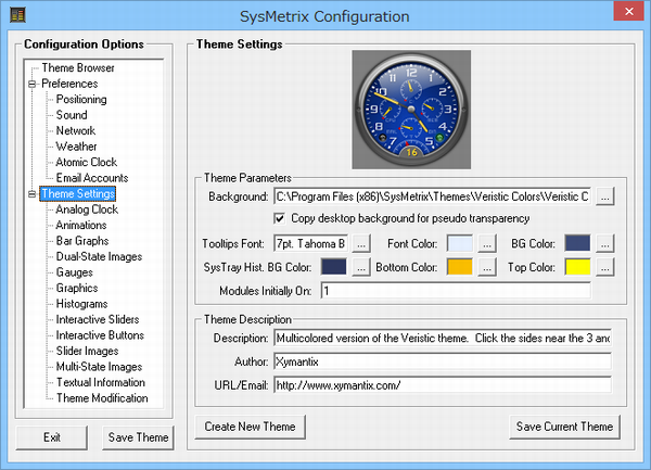 「SysMetrix Configuration」ダイアログボックス（Theme Settings）