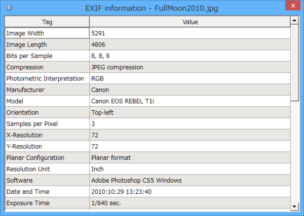 EXIF情報の表示
