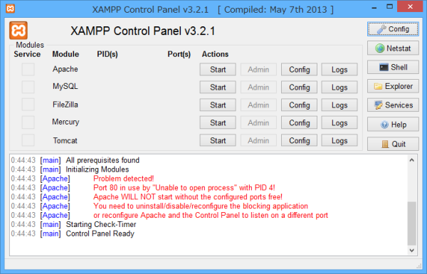 XAMPP Control Panel