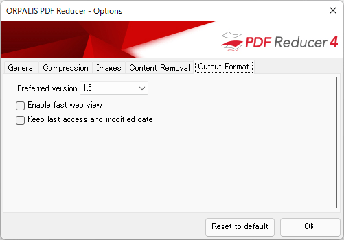 Option - Output Format（出力フォーマット）タブ