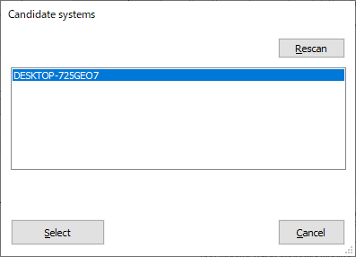 ネットワークをスキャンした結果、検出された候補PC