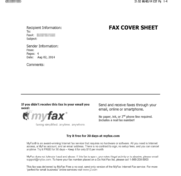 送信される Fax の1ページ目に追加されるページ