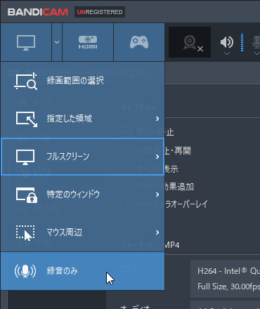 「録音のみ」を選択して録音モードに