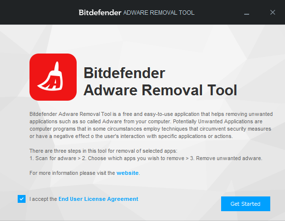 Bitdefender Adware Removal Tool - メイン画面