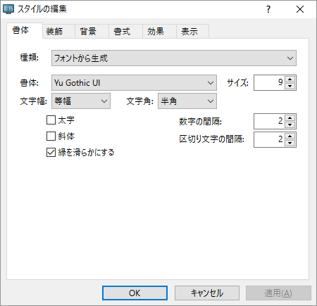 スタイルの編集 - 書体