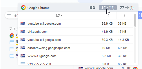 アプリアイコンにマウスカーソルを載せると表示される「ホスト」