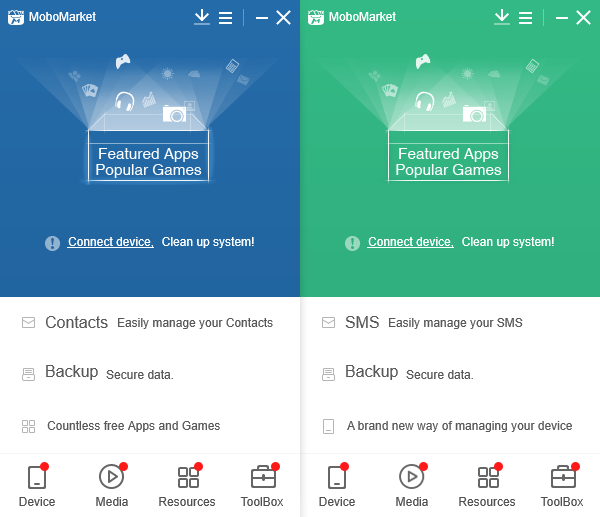 左が MoboMarket For iOS、右が MoboMarket For Android