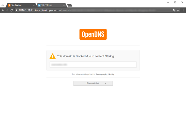 OpenDNS によるアクセス遮断（サンプル）