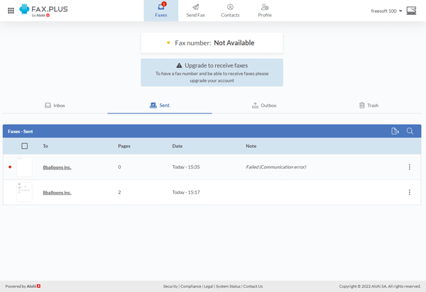 送信済みトレイ（送信失敗した場合は Note に Failed が表示される）