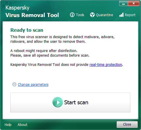 Kaspersky Virus Removal Tool - メイン画面