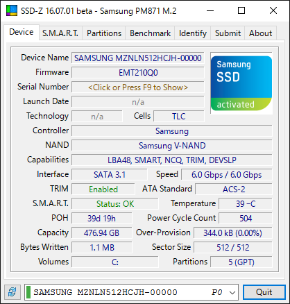 SSD-Z - メイン画面