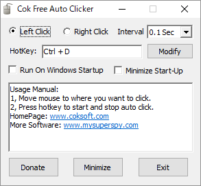 Cok Free Auto Clicker - メイン画面