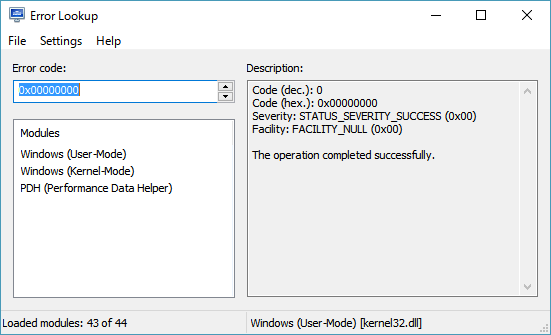 Error Lookup - メイン画面