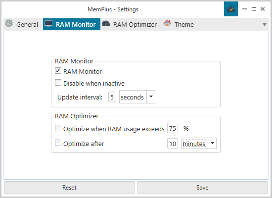 Settings - RAM Monitor