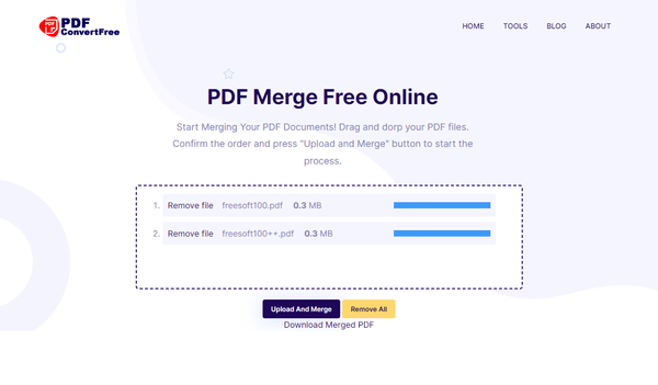 「Upload And Merge」ボタンをクリックして結合完了