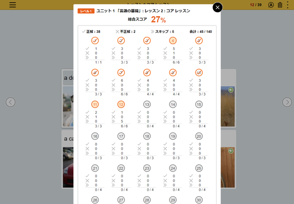 レッスン状況を表示