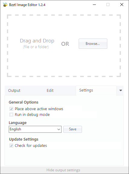 出力設定の表示 - 「Settings」タブ