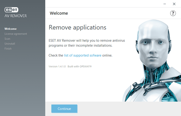 ESET AV Remover - メイン画面