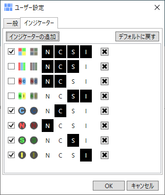 ユーザー設定 - インジケーター