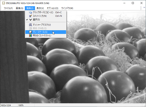 「編集」⇒「グレースケール」