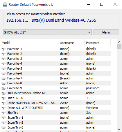 Router Default Password