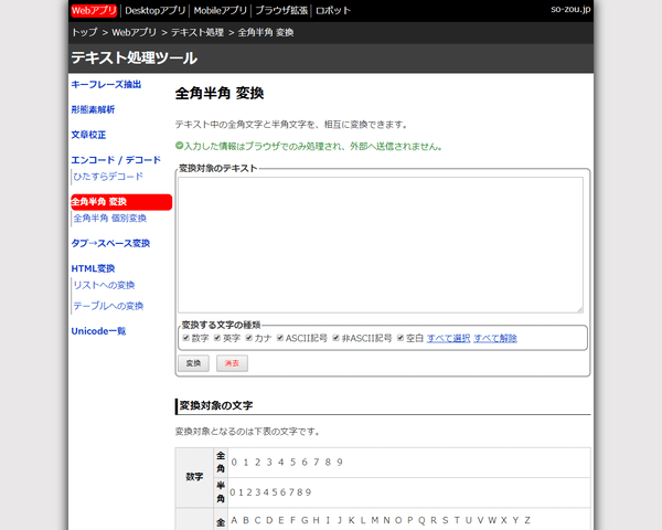 全角半角 変換 - トップページ