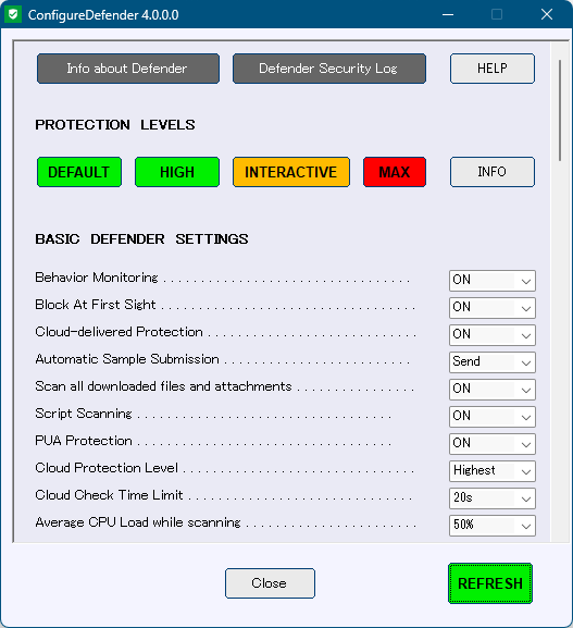 ConfigureDefender - メイン画面