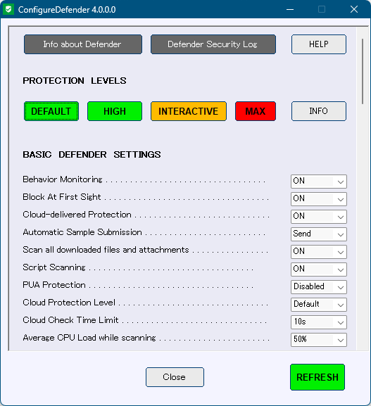 「DEFAULT」選択時