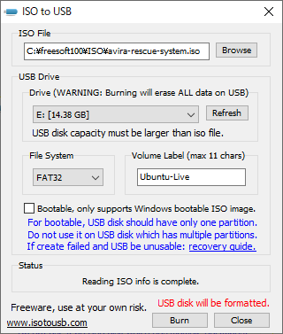 ISO File、USB Drive を選択