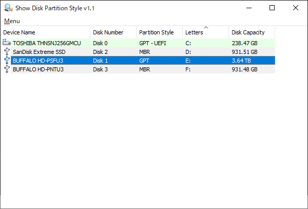 Show Disk Partition Style