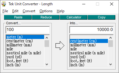 100メーター(m)の単位をセンチメーター(cm)へ変換