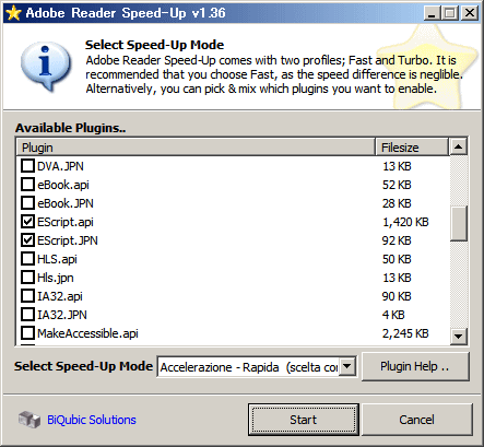 使うプラグインを選択。下のSelect Speed-Up Modeから選択もできます