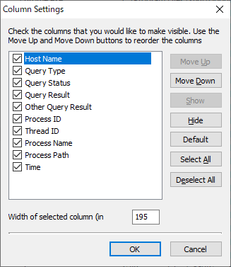 Column Settings（表示するカラムの設定）