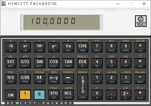 HP-15C Simulator のスクリーンショット