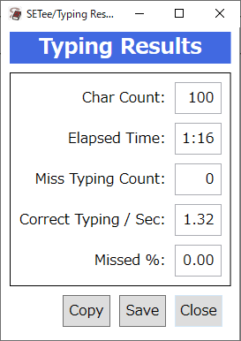 英字／数字のタイピング練習結果